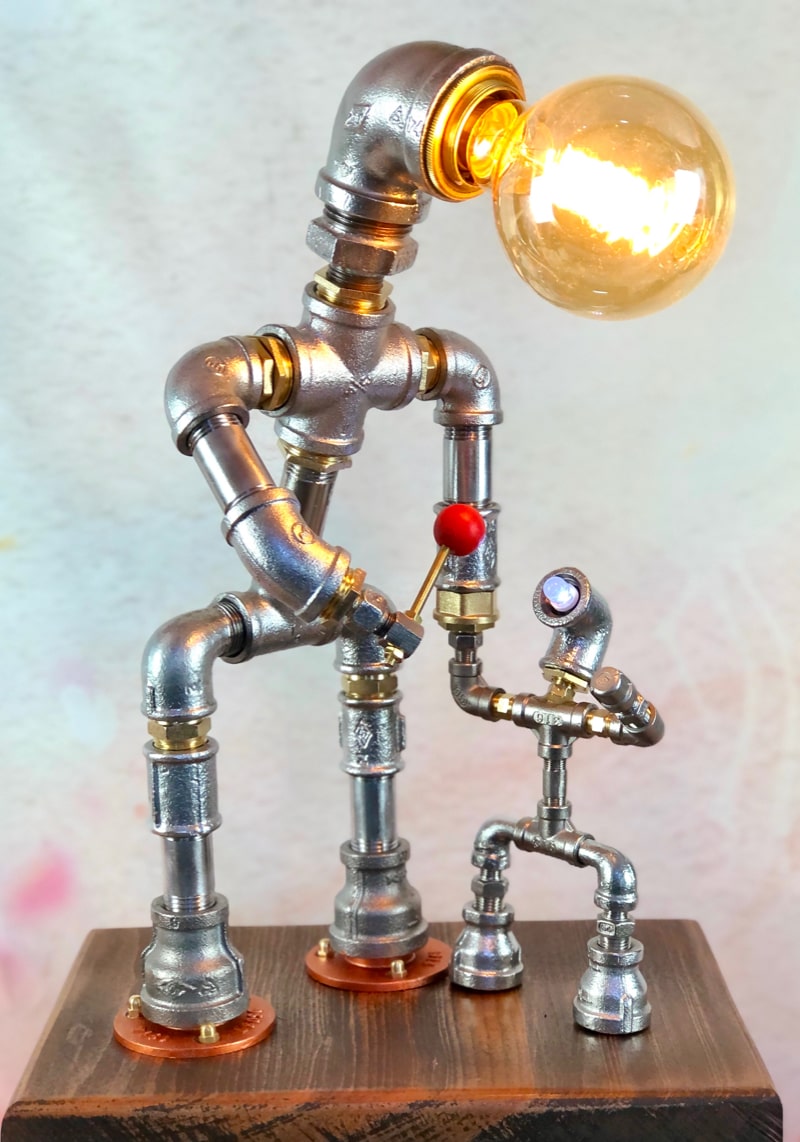 Parent and Child Industrial Steampunk Pipe Lamp